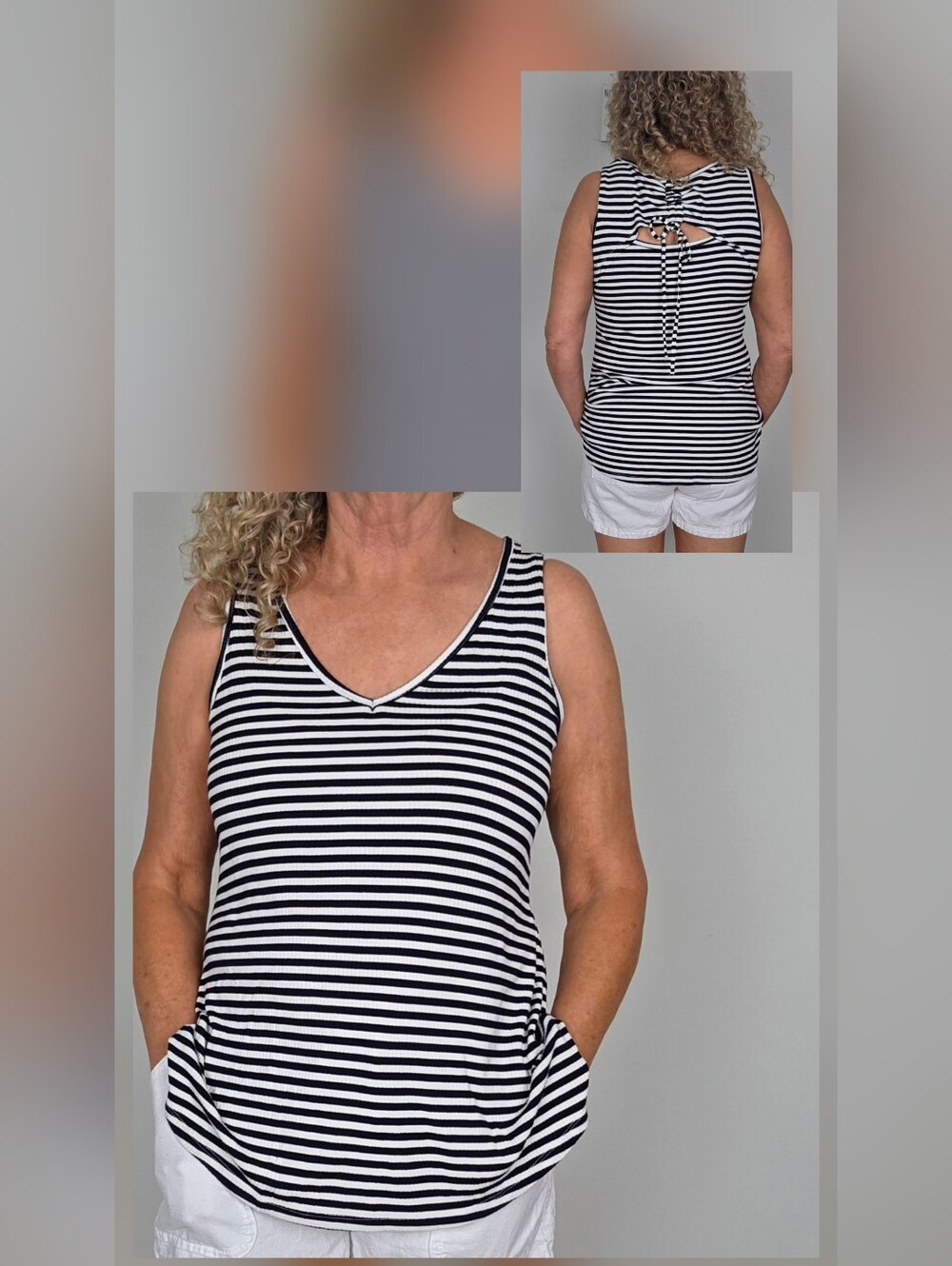 June and Delancey Striped Open Back Tank Top